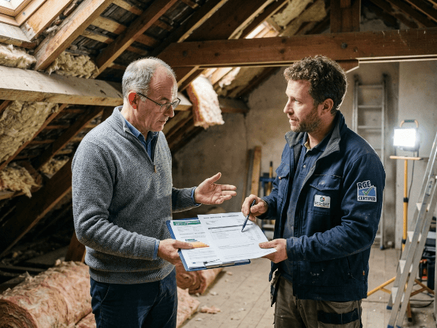 Proprietaire examine les travaux d isolation