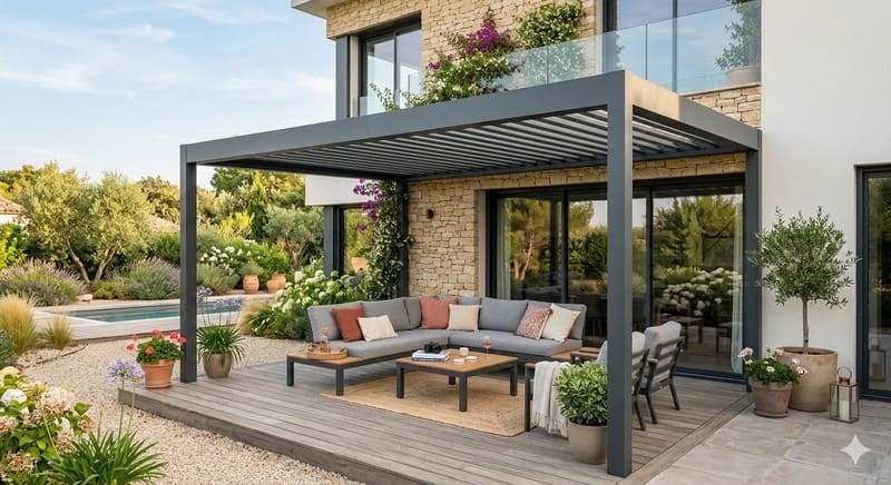 Pergola adossée à une maison