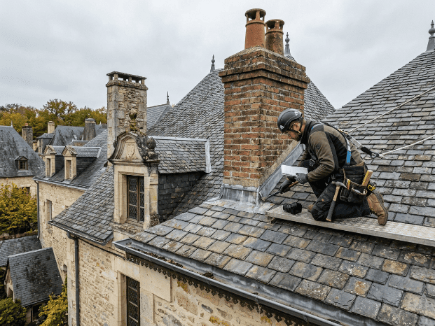 La vérification de la toiture par un couvreur