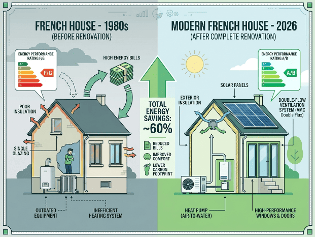infographie avant apres la renovation energetique des economies financiaires